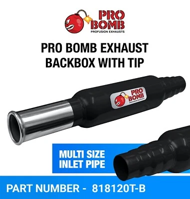 PRO Bomb Universal back box tail pipe exhaust In Gloss Black or Cherry Red Color - Image 1 of 4
