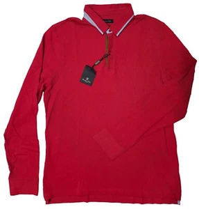 Massimo Dutti T-Shirt Men's Red Tee Size XL Long Sleeve Polo Neck 100% Cotton - Picture 1 of 7