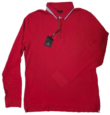 Camiseta Massimo Dutti Para Hombre Camiseta Roja Talla XL Manga Larga Cuello Polo 100% Algodón Foto 1 de 4