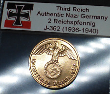Beautiful 2 Reichspfennig Nazi Coin: Genuine Bronze Third Reich Germany WW2-era