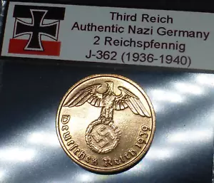 Beautiful 2 Reichspfennig Nazi Coin: Genuine Bronze Third Reich Germany WW2-era - Picture 1 of 13