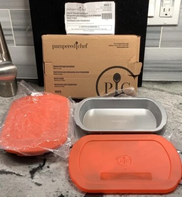 NIB SET w/2 PAMPERED CHEF FREEZER STORAGE CONTAINERS w/ ORANGE LIDS-100078 - Image 1 of 4