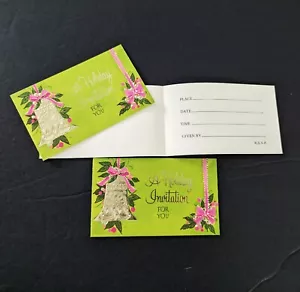 Vintage Einladungen Fuscia Rosa & Limettengrün Urlaub Goldfolie 50er Jahre 3er Set - Bild 1 von 10