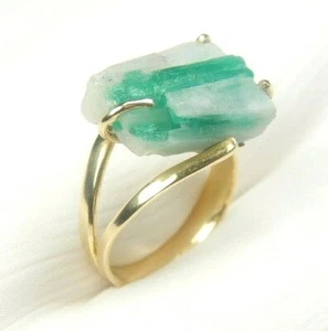 Colombian Raw Emerald Rock Ring 11.60 Cts 18K Gold Size 6.75 US Muzo Min - Picture 1 of 12
