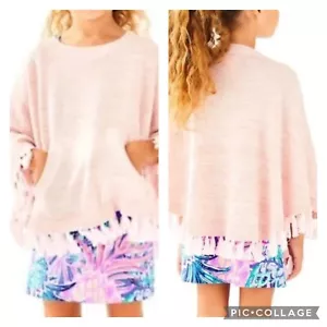 LILLY PULITZER Girls Size 8-10 HANI PARIDISE PINK GOLD KNIT PONCHO CAPE - Picture 1 of 8