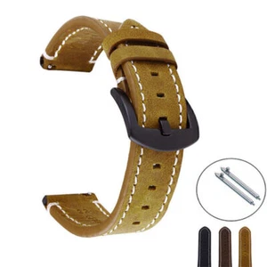 Unisex Vintage Leather Watch Strap Bracelet Replacement Buckle Wristband 18-24mm - Picture 1 of 14