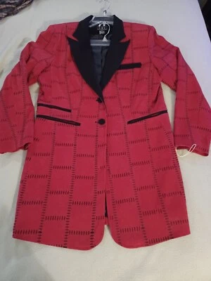 Blazer Justin Taylor imitación gamuza patchwork costuras rojo talla 14 solapas negras Foto 1 de 4