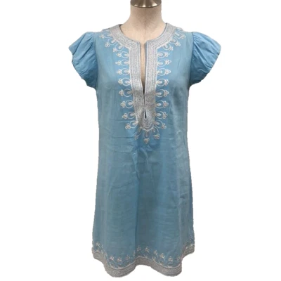 Calypso St Barth Tunic Dress Womens Small Blue White Embroidered Short Sleeve  - Image 1 of 4