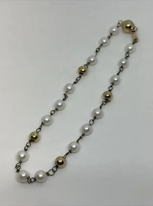"Pulsera bola oro 14K y perlas tamaño 8,5"" peso total 3,64 g vintage y delicada" - Imagen 1 de 5