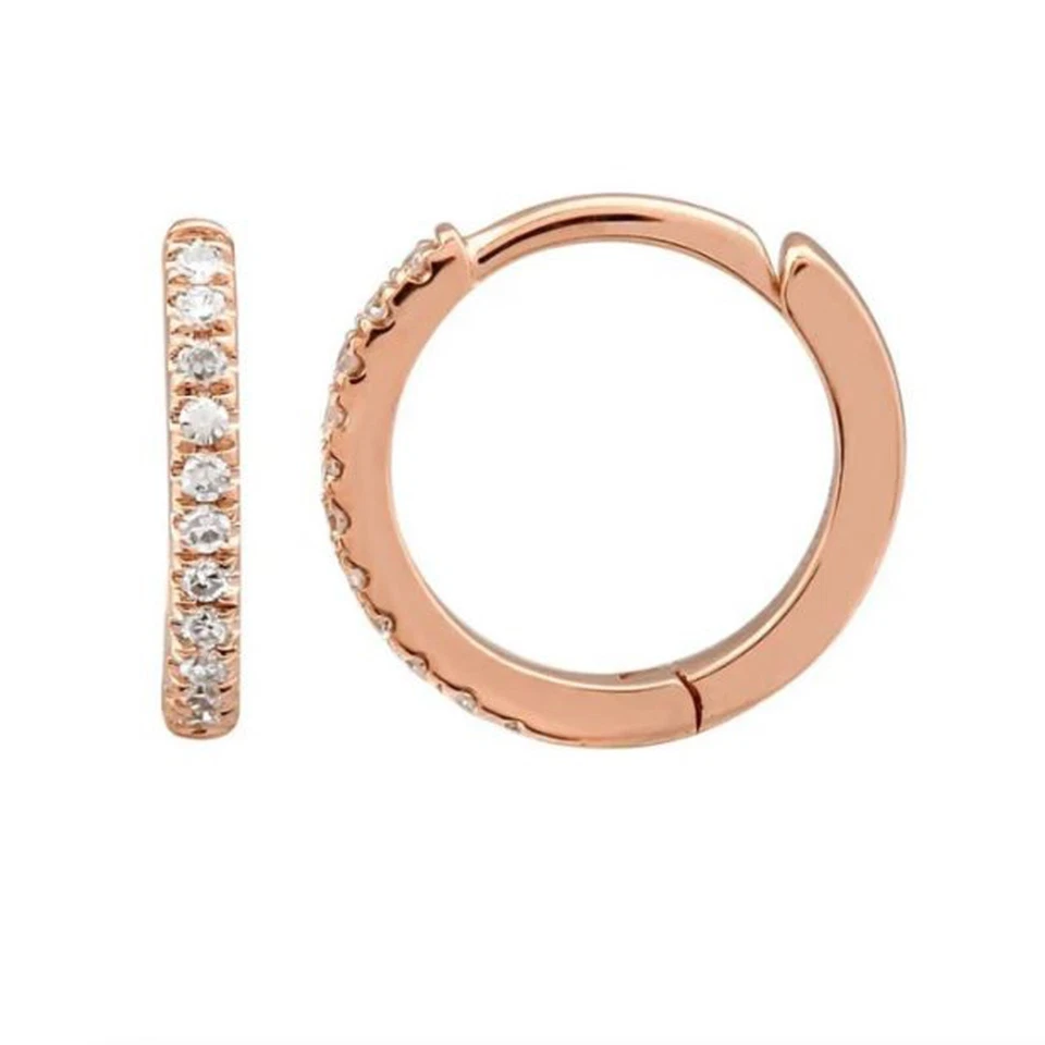 0.06 CT Round Natural Diamond Small Huggie Hoop Earrings 14K Rose Gold Plated - Image 1 of 1