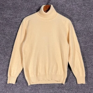 VINTAGE 90s DKNY Sweater Women Small Cashmere Wool Silk Angora Yellow Turtleneck - Picture 1 of 18
