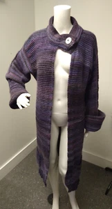 Mimi & Coco Italy Crochet Purple long jacket Duster Pockets Parisian Large Wool - Picture 1 of 11