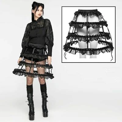 PUNK RAVE Reifrock Kurz 3 Reifen Schwarz mit Spitze Tüll Panier Bird Cage GOTHIC - Bild 1 von 4