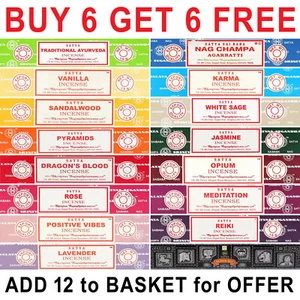 🙏 Satya Nag Champa BUY 6 GET 6 FREE Incense Sticks 15g Joss Mix & Match Scents - Picture 1 of 80