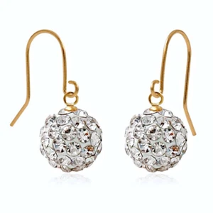 JNK 14K Solid Yellow Gold Mirror Ball Cubic Drop Dangle Hook a Pair of Earrings - Picture 1 of 7