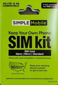 SIMPLE MOBILE Keep Your Own Phone 3-in-1 Prepaid SIM Kit - Picture 1 of 1