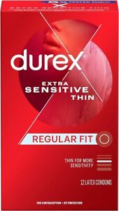 Durex Extra Sensitive Lubricated Condoms, Super Thin - 12 Ct.