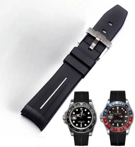 High Quality Diving Rubber Silicone Watch Band Straps Mens Arc 20mm 21mm for RLX - Picture 1 of 9