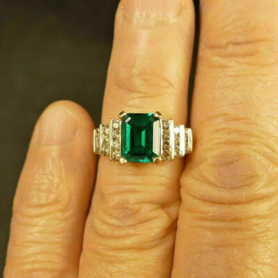 3,60 Kt Grün Smaragd Diamant Hochzeit Ring Verlobungsring Gelbgold-Finish Silber - Bild 1 von 4