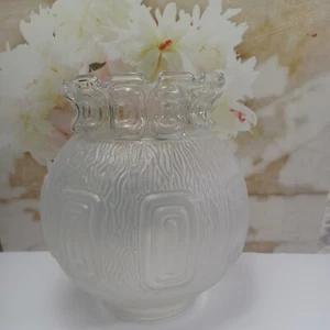Vintage Clear  Frosted Glass Globe Round Hurricane Lamp Shade  Embossed 7"×3" - Picture 1 of 13