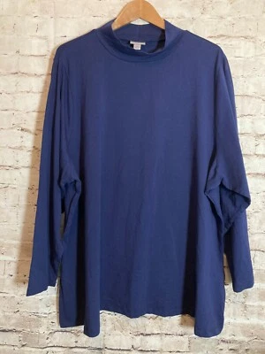 Avenue Top 女式 30/32 海军蓝长袖模拟领棉质弹力大码 — 第 1/4 张图片