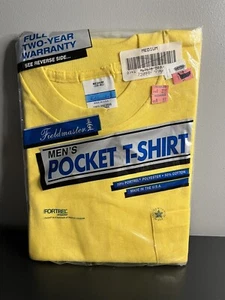 Fieldmaster Men's Pocket T-Shirt Sears Brand Medium 38-40 USA Made New Yellow - Picture 1 of 5