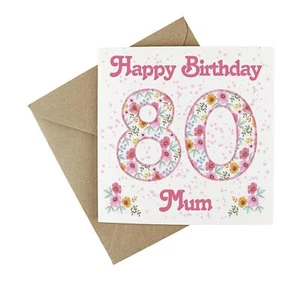 Mum 80th Birthday Age Card - Pink Floral Wildflower Seed Card - Picture 1 of 3