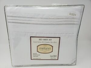 MELLANNI FINE LINENS 1800 Brushed Microfiber White Queen Bed Sheet new