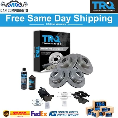 Kit de pastillas de freno y rotor de cerámica delanteras y traseras TRQ con fluidos para BMW 525Xi 528Xi Foto 1 de 4