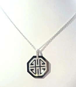 18k White Gold Daimond and Onyx Pendant Necklace - Picture 1 of 8