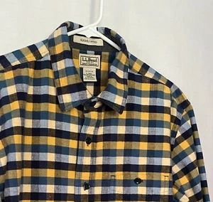L.L. BEAN Slightly Fitted Button Up Casual Shirt Size LT Blue & Yellow Plaid - Picture 1 of 3