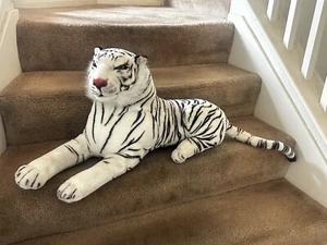 REALISTIC White Tiger Plush Large Green Eyes 42” (feet to End Of Tail) Stuffed - Picture 1 of 22