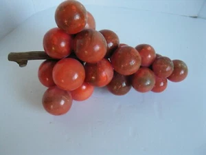 LARGE ITALIAN ALABASTER RED ORANGE GRAPES STONE FRUIT WOOD STEM 14 IN LONG TOTAL - Picture 1 of 8