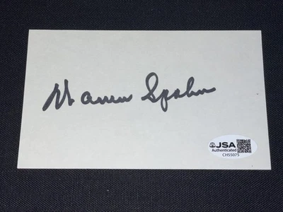 Warren Spahn Signed 3x5 Index Card JSA COA Braves Baseball HOF - Image 1 of 2