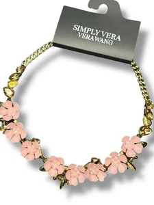 Simply Vera Wang 3D Pink Flower Rhinestone Statement Necklace NWT - Picture 1 of 6