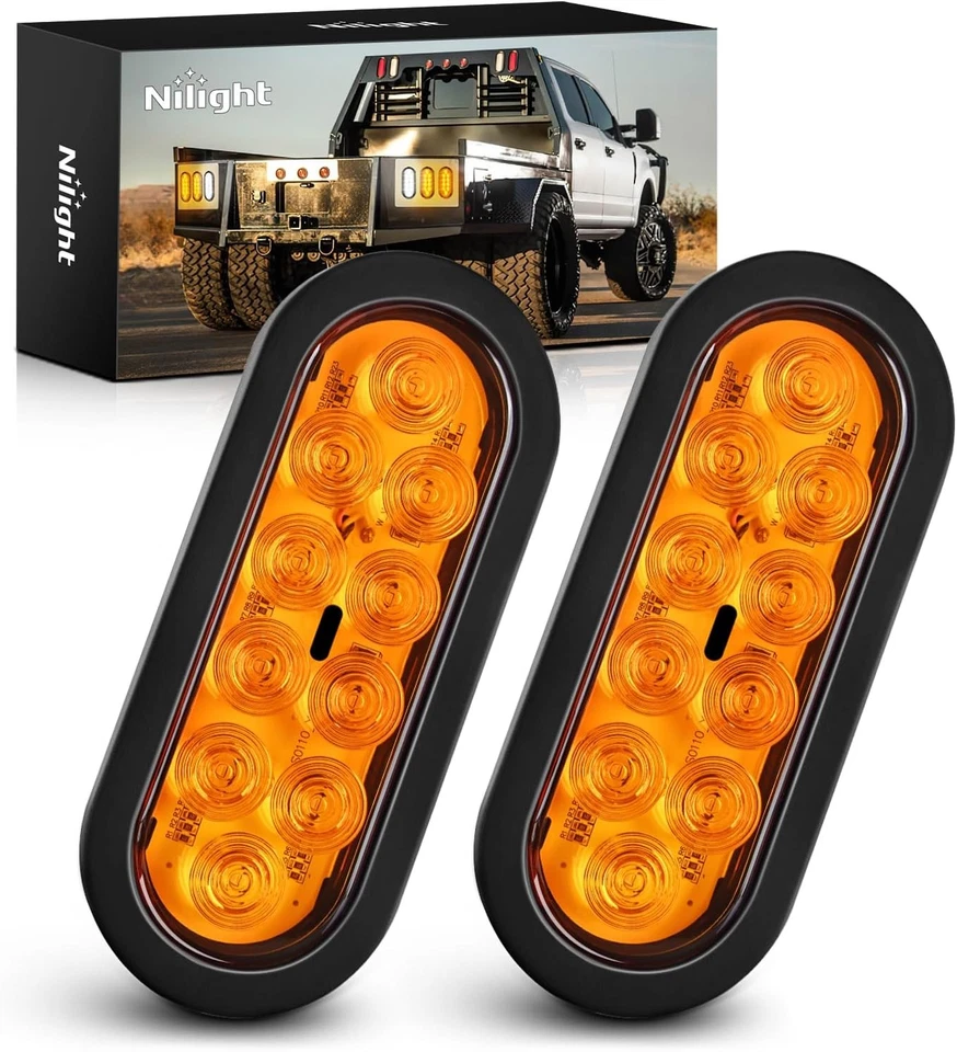 GOOACC 6Inch Oval Trailer Tail Light 2PCS 10LED Amber Turn Signals Lights w/Surf