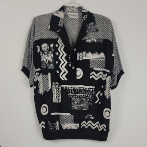 Camicia vintage Peter Popovitch bianca e nera artistica manica corta L - Foto 1 di 12