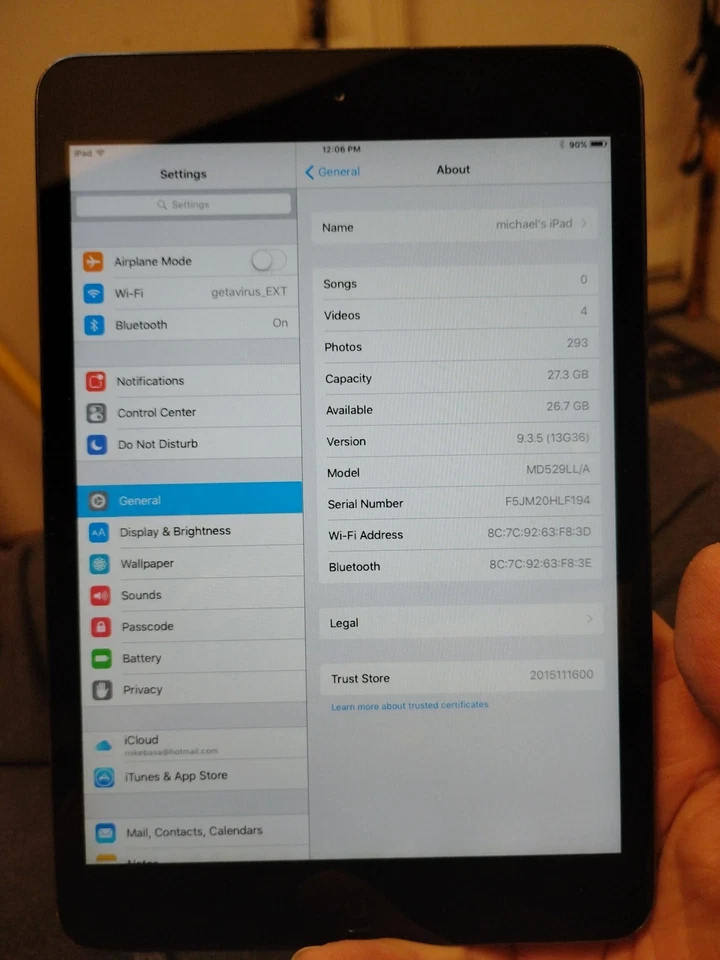 Apple iPad mini 1 32GB,WiFi,7.9英寸 - A5 芯片型号 MD529L/A 版本 9.3.5 — 第 1/4 张图片