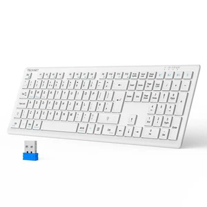 TECKNET Wireless Bluetooth Keyboard 2.4GHz, Rechargeable, Multi-Device, UK White - Picture 1 of 4