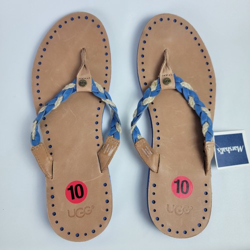Sandali infradito infradito UGG blu in pelle con cinturino intrecciato scarpe estive taglia 10M