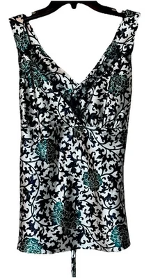 Blusa Y2K Apostrophe Satén Top Encaje Cuello en V Encaje M Negra/Verde/Blanca Foto 1 de 4