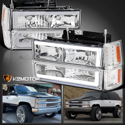 Fits 94-98 Chevy C10 C/K Tahoe Suburban Headlights+Corner+Bumper Lamps LED Tube Foto 1 de 4