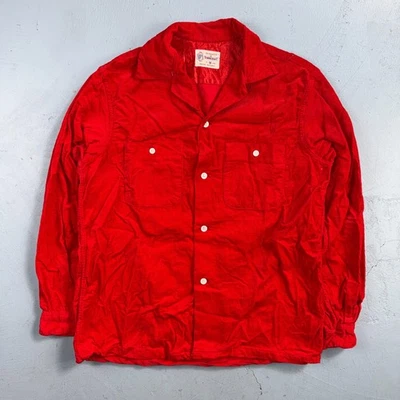 VTG 50s 60s Penneys Towncraft Loop Collar Corduroy Shirt Red Rockabilly 1950s - Image 1 of 4