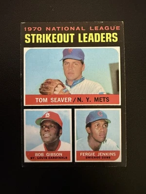 1971 Topps Baseball No72 1970 Strikeout Leaders - Seaver, Gibson & Jenkins - Изображение 1 из 2