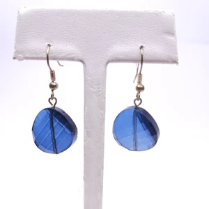 Vintage Blue Faceted Lucite Drop Dangle Hook Pierced Earrings 1.5" - Picture 1 of 5