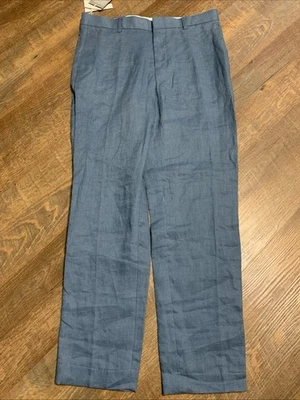 NEW H&M Slim Fit Cropped 100% Linen Pants Blue Pocket Mens 32R 32x28 - Image 1 of 4