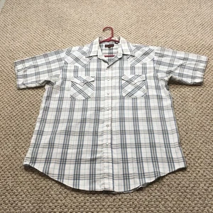 Camicia uomo Plains Western Wear grande bianca a quadri perle a scatto manica corta cowboy - Foto 1 di 8
