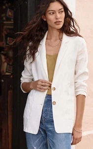 Garnet Hill weißer Leinen Blazer Jacke •L• Knopf Strand Sommer sehr guter Zustand - Bild 1 von 11