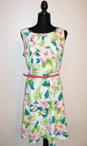 DRESS BARN Floral Pin-Tuck Neckline Fit & Flare Belted Dress NWOT 16 - Picture 1 of 1