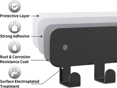 Pacote com 2 porta-chaves para adesivo de parede, ganchos de chave com 8 ganchos de parede, Bla... - Imagem 1 de 4